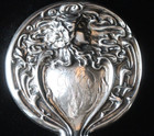 Antique Art Nouveau Woman With Flower Sterling Silver Repousse Hand Mirror