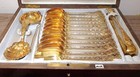 Antique French Silver Gilt Vermeil Tea Flatware Service 1880s Wood Box Capelet