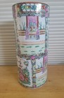 Vintage Porcelain Asian Umbrella Stand  Pot Hand Painted 18 3 8  X 8 1 8  