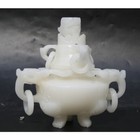 6 5  Chinese White Jade Carved Dragon Head Beast Tripodia Incense Burner Censer
