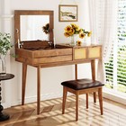 43 3  Classic Wood Makeup Vanity Set With Flip-top And Stool  Dressing Table