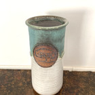 Vintage 8x3 5  Hand Thrown Studio Art Pottery Vase Signed W Etched Tree