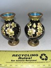 Vintage Chinese Cloisonne Mini Vase Set Black Enamel On Brass