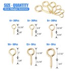 Glarks 100-pieces 6 Size Brass Plated Lag Eyebolts Screw-in Eye Shape Screw Hook