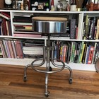 Vtg Industrial Rolling Cast Iron Steele Adjustable Shop Stool Vinyl Cushion Usa