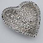Rare Early Sterling Silver Stieff Rose Repousse Heart Trinket Dish 3    No Mono