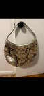 Coach Signature Beige brown Shoulder Bag  Zip  Silver Hardware  Blue Lined