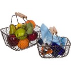 Vintage Wire Egg Baskets Set Of 2 W  Wooden Handles Rustic D  cor Storage New