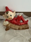 1950s Japan Vintage Ceramic Pixie Elf Fairy   s   Santa With Reindeer Lot Of 3