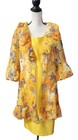 Ashro Colorful Fall Artsy 2pc Satin Midi Dress Ruffle Sheer Jacket Size 14