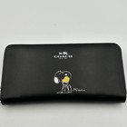 Coach X Peanuts Long Wallet Snoopy Woodstock Leather Zip Black New F s