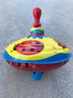 Vintage Lbz Spinning Top Toy Tin Metal W Germany Lady Bug Decor Red Wooden Knob