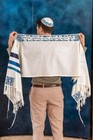 Yair Emanuel Embroidered Raw Silk Tallit - Magen David Blue