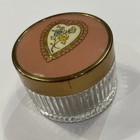 Vintage Art Deco Ribbed Glass Powder Jar Vanity Trinket Floral Lid Metal   Soft