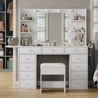 Vanity Desk With Led Light  Makeup Vanity 11 Drawers  Dressing Table With Mirror
