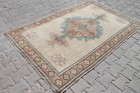 4x6 Ft Vintage Turkish Handmade Oushak Rug In Beige  Blue Anatolian Ethnic Decor