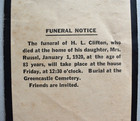 Funeral Death Notice 1920 Burial Greencastle Indiana Cemetery Mr  H  L  Clifton