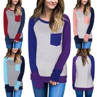 Lady Womens Shirt Casual Patchwork Long Sleeve T-shirt Blouse Tops Pullover Usa