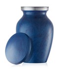 Small Mini Keepsake Cremation Urn For Human Ashes  Blue With Velvet Case