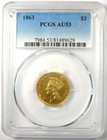 1863 Three Dollar Indian Gold Coin  3 - Certified Pcgs Au53 -  8 000 Value