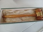 Vintage 1960 s Turned  Hardwood Gavel 8 5  Un-engraved Brass Ring  Original Box 