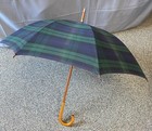 Vintage 90s Polo Ralph Lauren Umbrella Wood Handle Tartan Green   Blue Plaid 34 