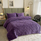3 Piece Sherpa Fleece Comforter Set Knitted Borrego Queen King Size Bed Blanket