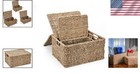 Stylish Storage Solution  Set Of 3 Rectangular Seagrass Baskets With Lids