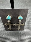 925 Sterling Silver Turquoise Cross Dangle drop Stud Earrings Butterfly Back