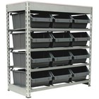 Gray 4-tier Boltless Bin Storage Shelving System Garage Storage Rack  12 Plastic