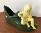 Vintage Elf On Boot Pixie Shoe Mcm Art Pottery Planter Figurine Christmas Green