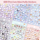 Jactales 600  Cute Mini Puffy Stickers-small 3d Tiny Micro Bulk Sticker Set F   