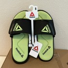 Sz 8 Reebok Mens Memory Foam Slides Sandals Black Adjustable Strap Lightweight