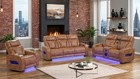 New Led Power Recliner   Adj Headrest 3pc Modern Sofa Set Brown Tan Bt Speaker