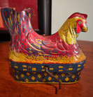 Antique Vintage Tin Litho Baldwin Mfg Co Wind Up Egg Laying Chicken Red Hen