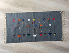 Vintage Handwoven Wool Kilim Accent Rug 22x41 Mcm Flower Pot Geometric Folk Art