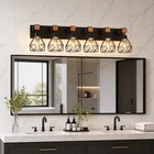 38 Inch Led Black Metal Shade Vanity 6 Light Bathroom Mirror Wall Sconce Fixture