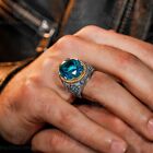 925 Sterling Silver Aquamarine Stone Ottoman Turkish Handmade Men s Ring
