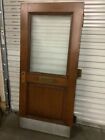 1910s Historic Antique Stained Oak Panel Door With Glazed Glass Panel 38  X 84 