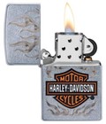 Zippo Harley Davidson Satin Chrome Lighter With Logo   Flames  29904  New In Box
