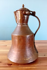 Large Heavy Antique Turkish Hand Hammered Copper Lidded Jug Pitcher Water Boiler