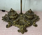 Antique Vintage Desk Light Lamp Double Ink Well Brass Victorian Art Nouveau