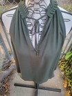 Soho Jeans Olive Green Ruffle Neck Sleeveless Blouse   Boho Chic L