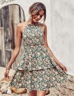 Summer Printed Halter Dress Fashion Boho Backless Ruffled A-line Beach Dresses F