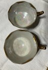 Set Of Two Vintage Tea Cups  Footed   White  Mint Green  Gold  Excellent Con 
