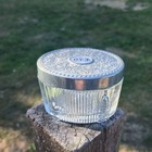 Vintage Avon Vanity Jar Deco Style Ribbed Glass Silvertone Repousse Floral Lid