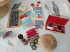 Vintage Sewing Kit  Covered Vtg Basket With Sewing Content 