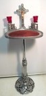 Vintage Funeral Ornate Prayer Card Stand Red Glass Votive Candle Crucifix W case