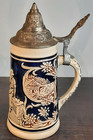 Vintage German Beer Stein With Pewter Lid  story Lady  Man   Dog Dgbm
