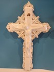 Lot Of 2 vintage ceramic Crucifix white   Gold cross Wall Hangings 12  X 7 